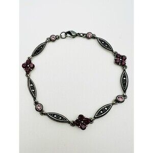 Vintage Marcasite Pink Rhinestone Bracelet 7.5”